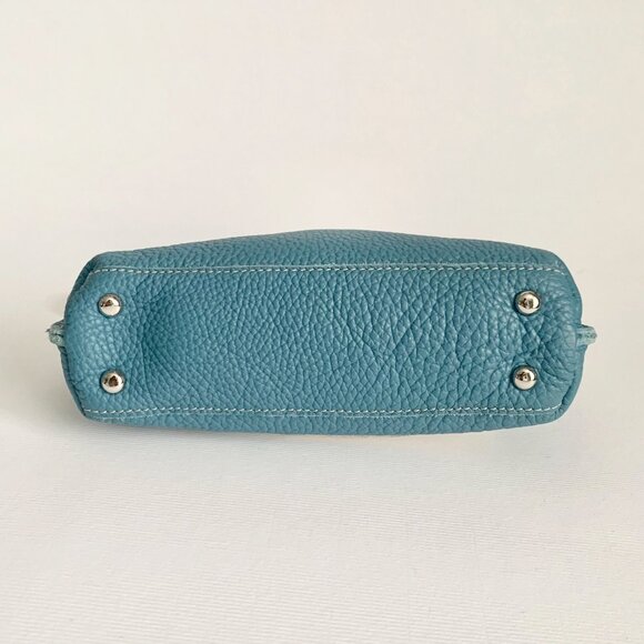 Roots Leather Zipper Clutch Purse Travel Mini Bag Blue White Vacation Boho Chic - Picture 5 of 15